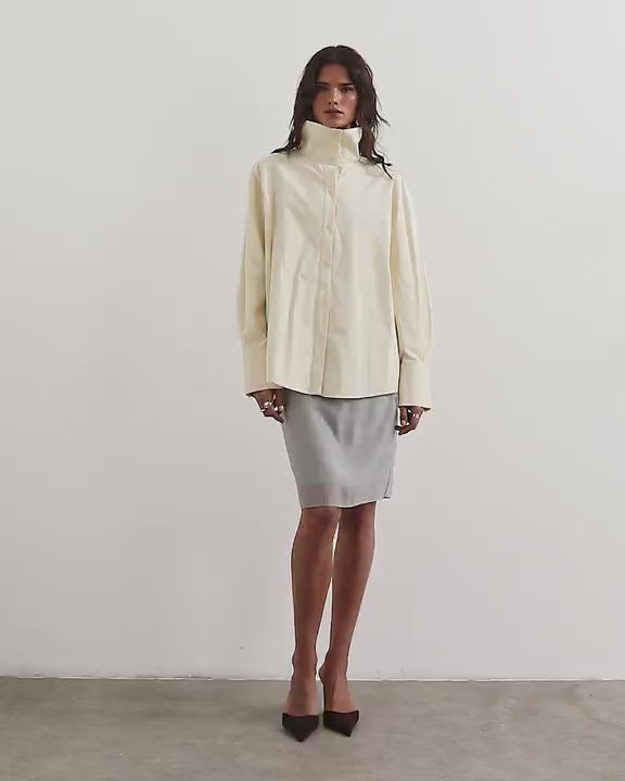 Topshop funnel neck shirt in buttermilk