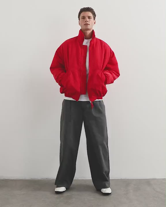 Topman oversized fit twill nylon funnel neck bomber jacket in red