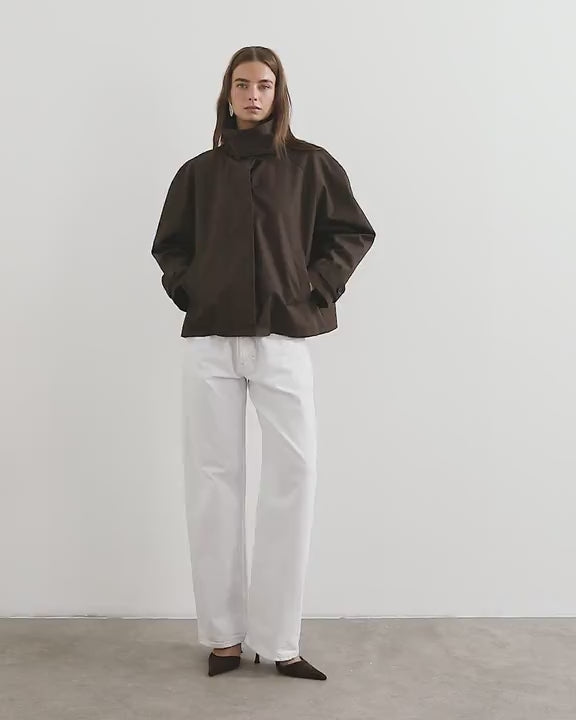 Topshop funnel neck cropped trench coat in chocolate
