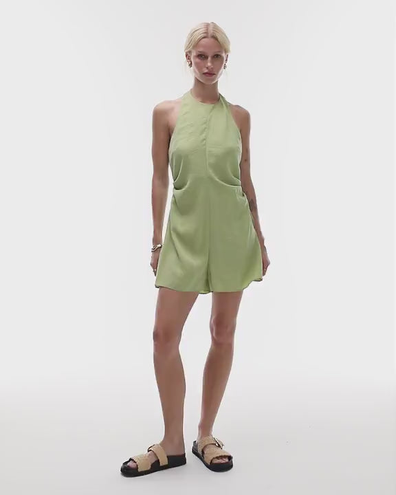 Topshop halterneck playsuit in cupro olive