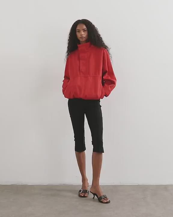 Topshop denim funnel neck bubble hem top in red