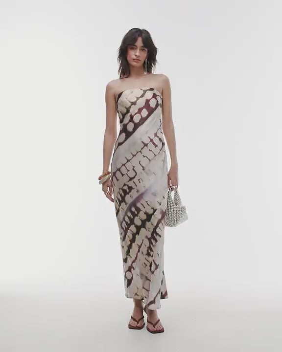 Topshop satin bandeau slip maxi dress in abstract animal print