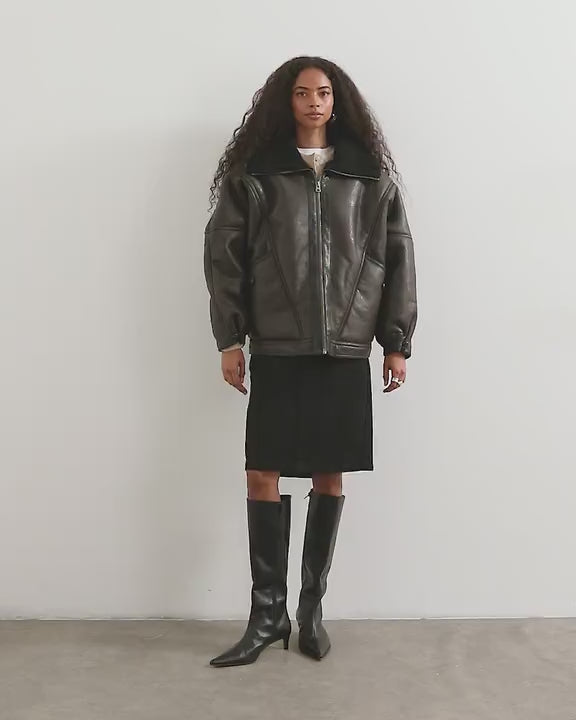 Topshop ovoid shearling jacket in brown