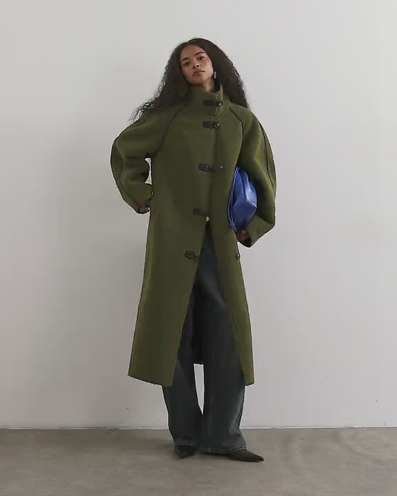Topshop longline borg coat in green