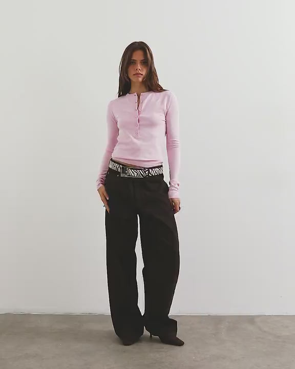 Topshop knitted henley top in soft pink