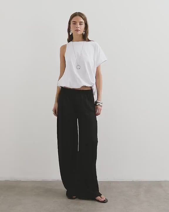 Topshop plisse jersey wide leg trouser in black