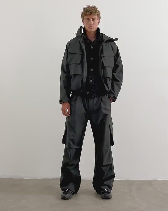 Topman oversized fit waterproof nylon utility jacket in black