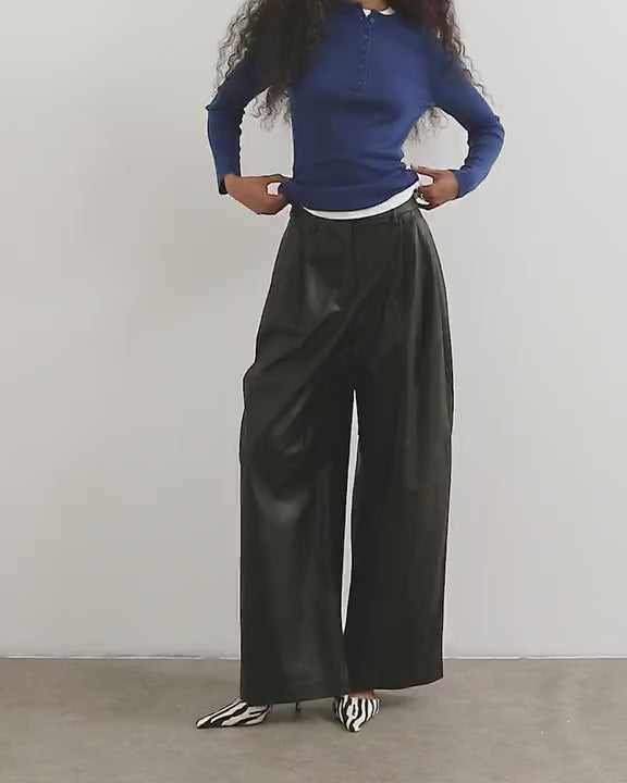 Topshop faux leather pleated trouser in black