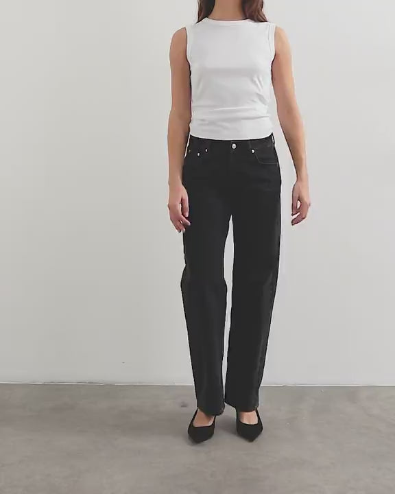 Topshop mid rise straight leg jean with lace up detail in washed black