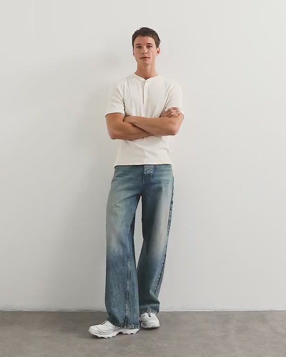 Topman slim fit rib henley t-shirt in ecru