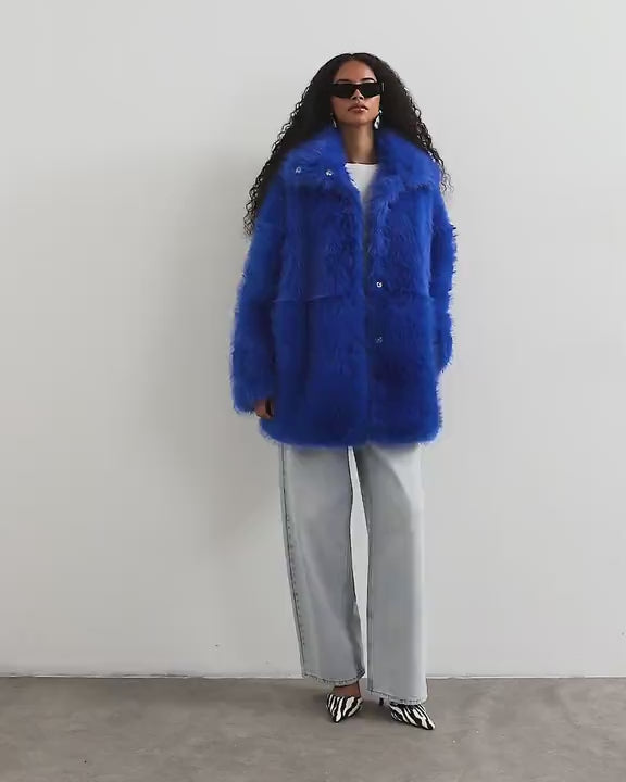 Topshop faux fur midi coat in electric blue