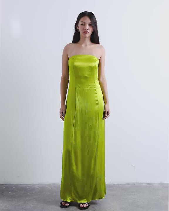 Topshop satin bandeau maxi dress in green