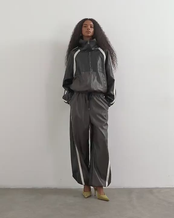 Topshop co-ord faux leather colour block jacket in black