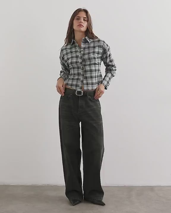 Topshop co ord cinch check shirt in navy