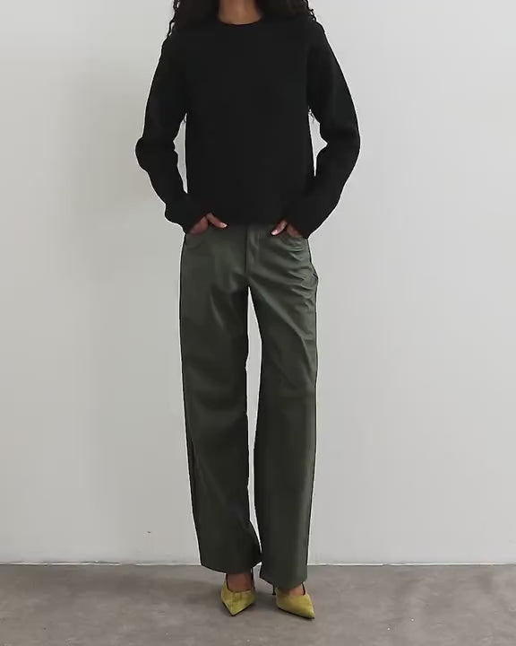Topshop faux leather cinch trousers in green
