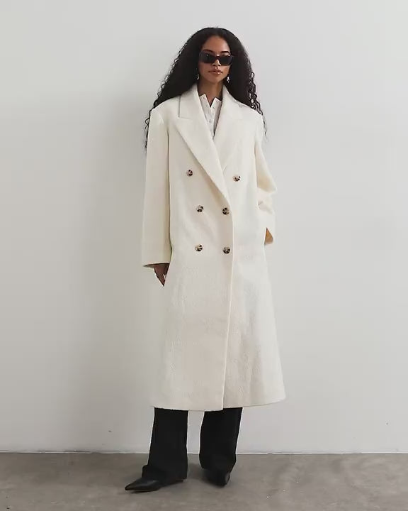 Topshop wool look longline formal coat in white