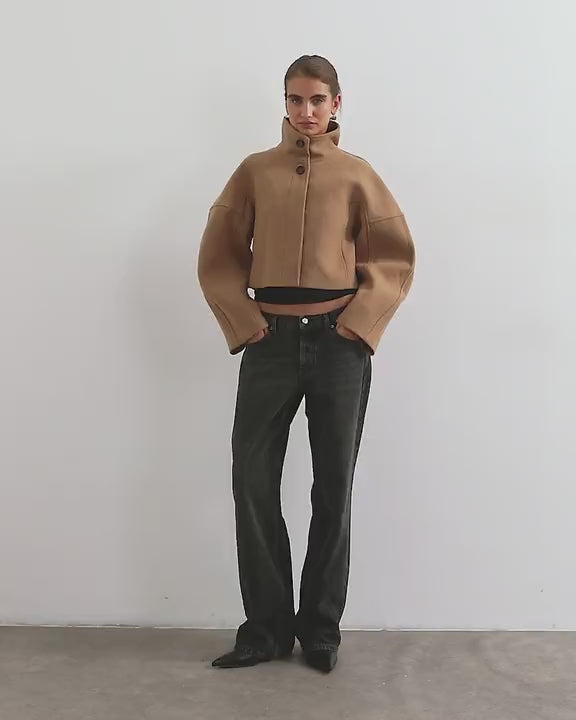 Topshop cropped formal coat in camel