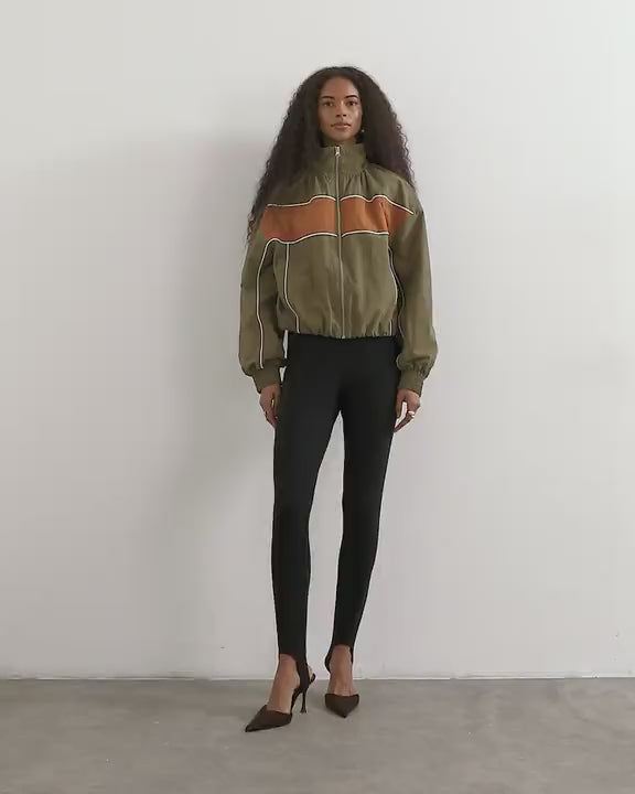 Topshop contrast piping track jacket in khaki