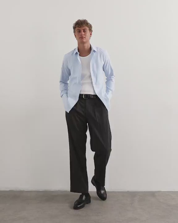 Topman wide leg pinstripe trouser with pleats in charcoal