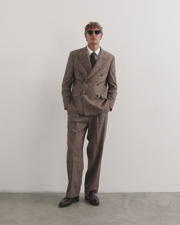 Topman relaxed fit textured double breasted blazer in brown
