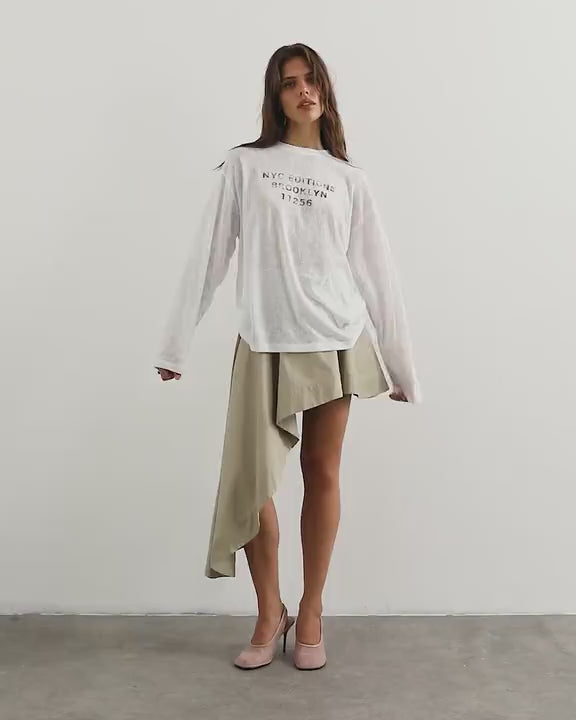 Topshop sheer slubby graphic 'NYC' long sleeve top in ecru