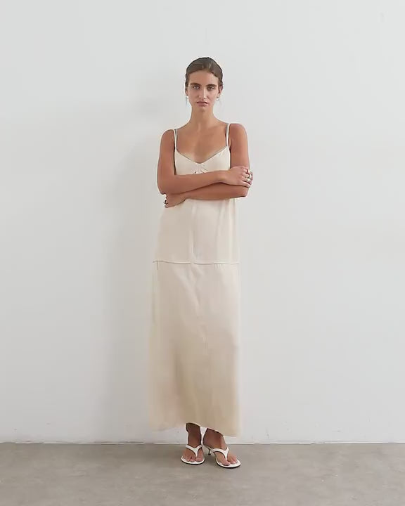 Topshop satin double layered cami maxi dress with seam details in stone