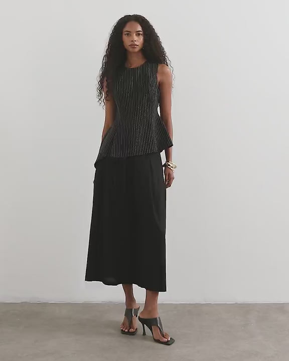 Topshop co ord striped assymetric hem top in black
