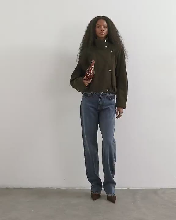 Topshop co-ord faux leather funnel neck bomber jacket in brown