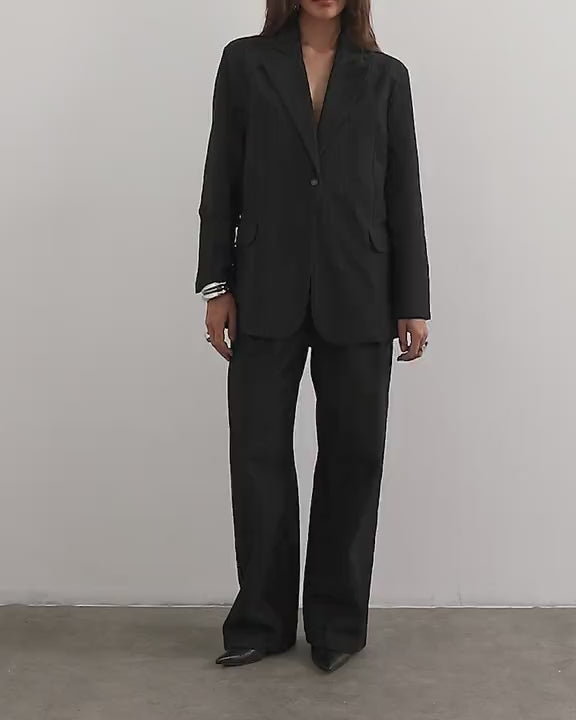 Topshop X Cara wide leg pleated pinstripe denim co-ord trouser in indigo