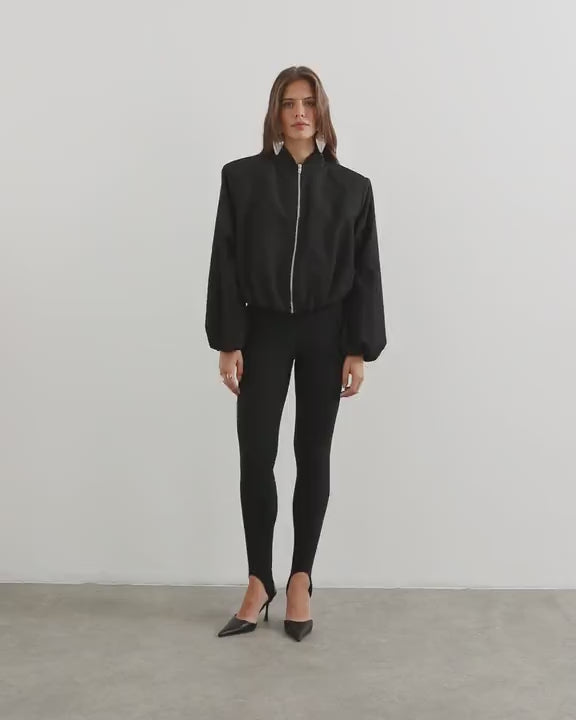 Topshop oversized zip up bomber jacket in black