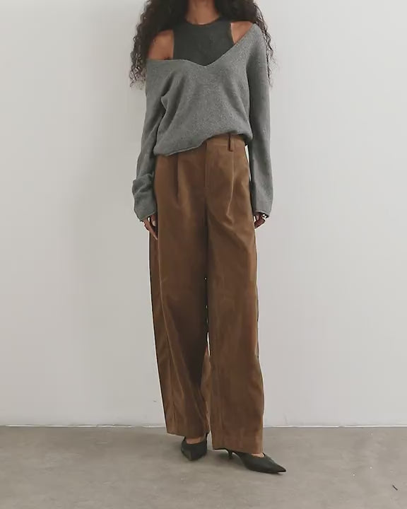 Topshop faux suede barrel leg trouser in choc