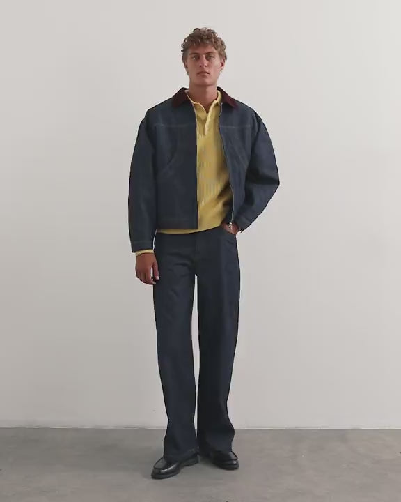 Topman oversized fit quilted denim jacket with cord collar in raw