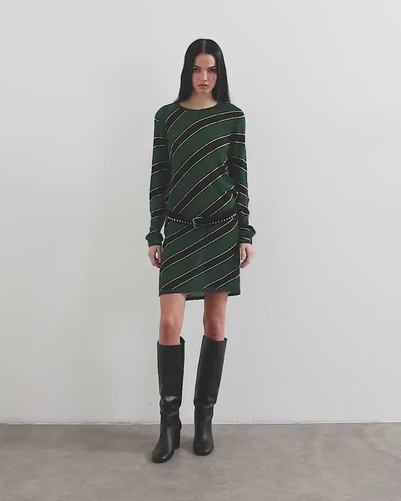 Topshop x Talia Byre semi sheer merino wool cowl back dress in green stripe