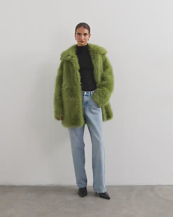 Topshop faux fur midi coat in green