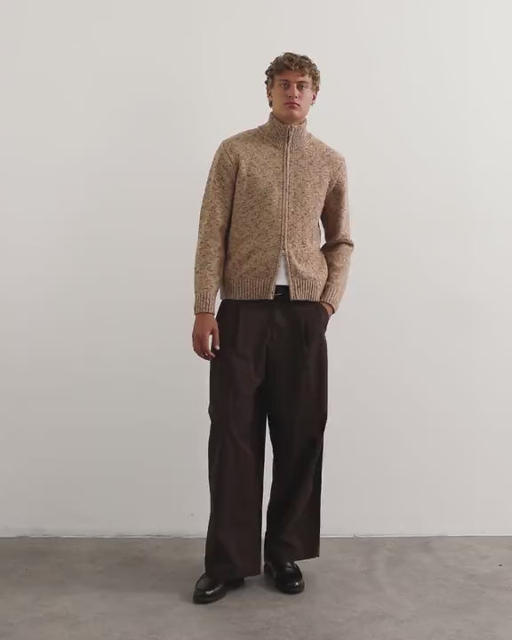 Topman classic fit funnel neck nep jumper with double zip in stone