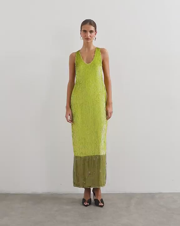 Topshop premium sequin embellished low scoop maxi dress with contrast deep in lime