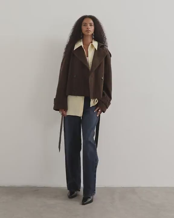 Topshop faux suede belted trench in chocolate