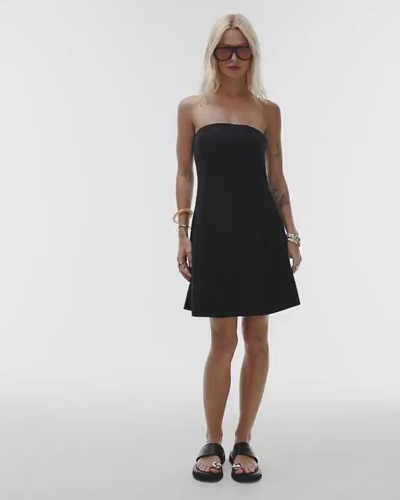 Topshop linen Bandeau mini dress in black