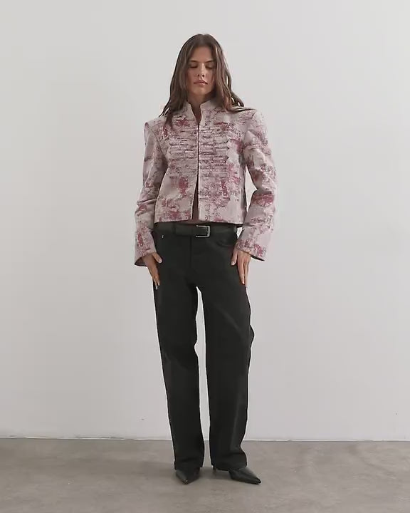 Topshop jacquard military jacket in pink