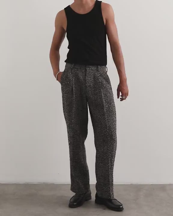 Topman wide leg textured herringbone trouser in black