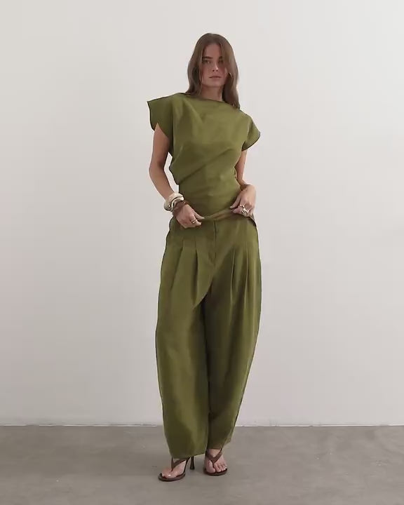 Topshop co ord pleated trouser in khaki