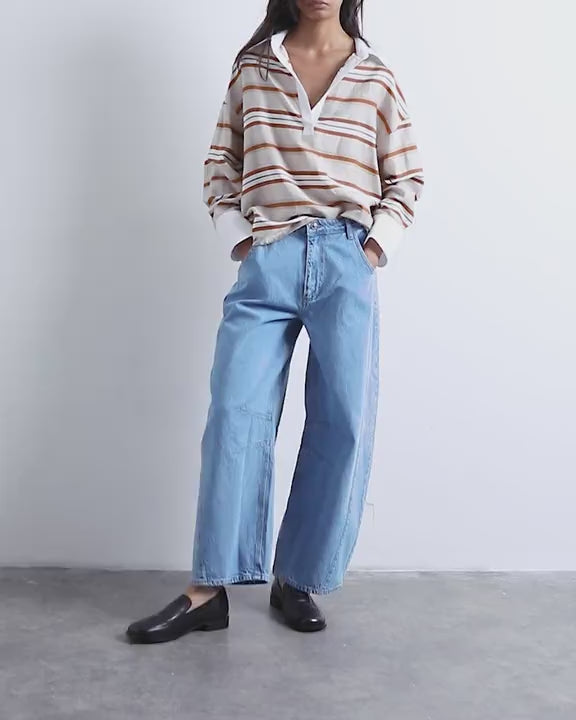 Topshop mid rise side panel barrel jean in bleach