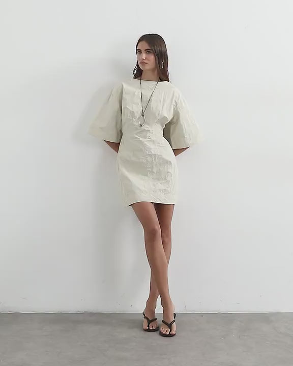 Topshop short sleeve slash neck structured mini dress in off white