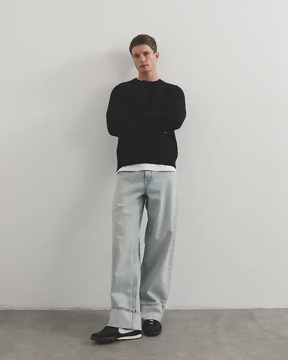 Topman classic fit fisherman knit jumper in black