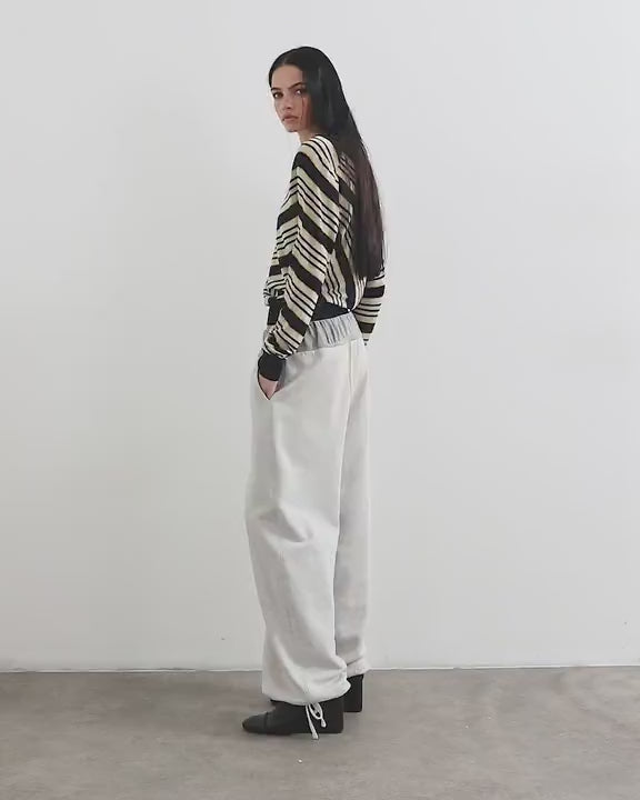 Topshop x Talia Byre semi sheer merino wool v neck jumper in ecru stripe