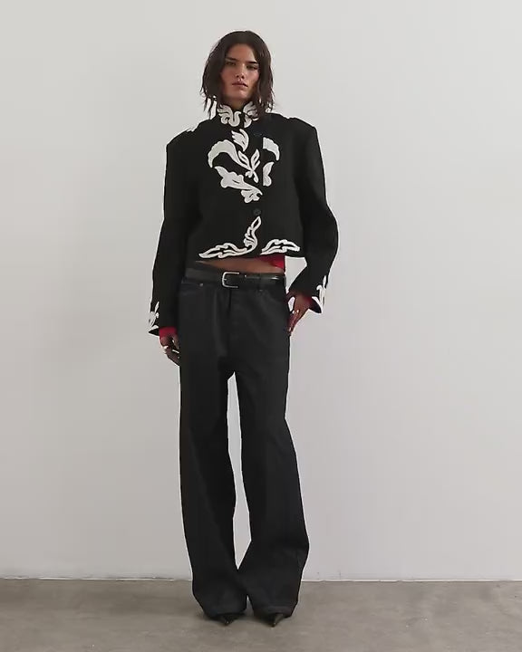 Topshop contrast embroidered jacket in black