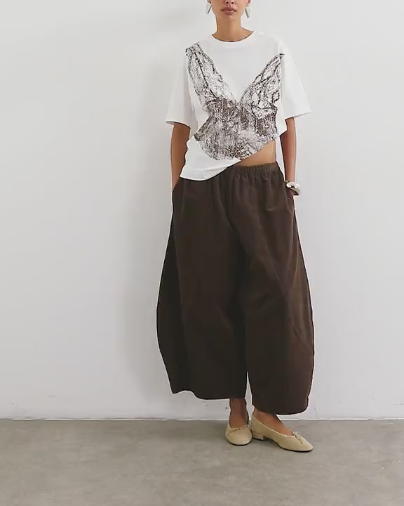 Topshop cord mid length ovoid trouser in chocolate