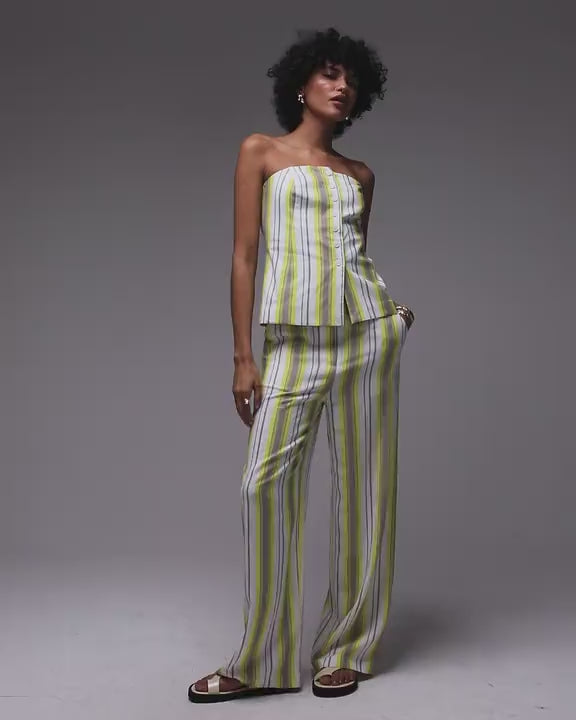 Topshop co ord linen yellow stripe bandeau in yellow