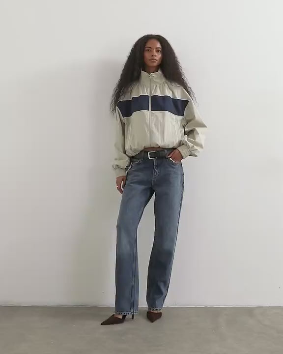 Topshop contrast piping track jacket in cream