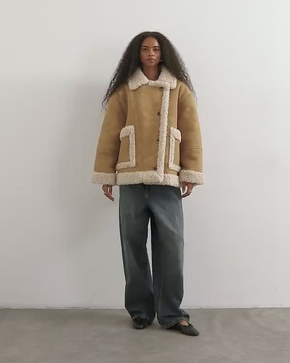 Topshop faux shearling jacket in camel